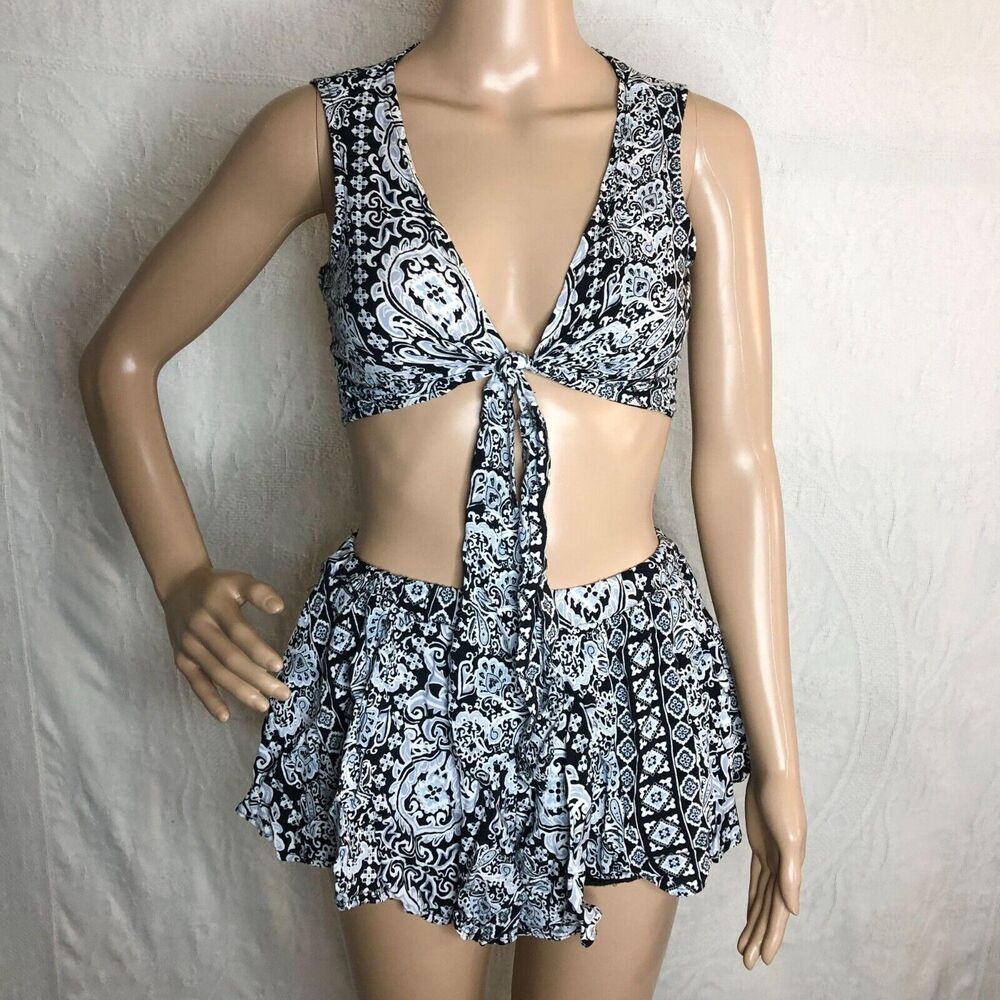 Sage Two Piece Paisley Crop Top and Shorts